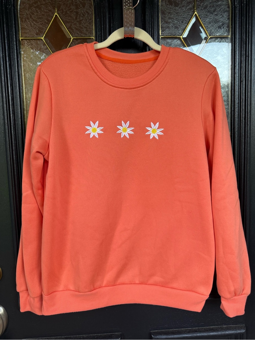 SHEIN EZwear Floral Embroidery Thermal Lined Coral/Orange Sweatshirt-Size M(GUC)